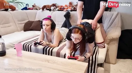 I fuck my girl on the couch while she plays with her sister..